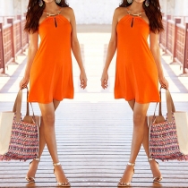 Sexy Off-shoulder Solid Color Halter Dress