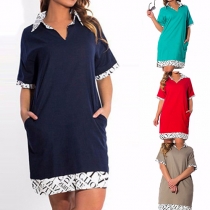 Fashion Style Letters Printed Loose-fitting Lapel Dress