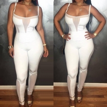 Sexy Gauze Spliced Round Neck Sleeveless Sling Tops Pants Set
