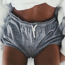 Sports Style Solid Color Drawstring Waist Shorts