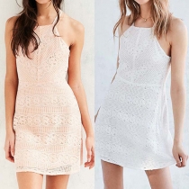 Sexy Solid Color Sleeveless Cross Back Lace Sling Dress