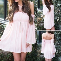 Elegant Pink Off Shoulder Backless Long Sleeves Dress