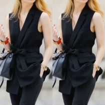 Cool Style V-neck Sleeveless Suit Vest with Waist Tie