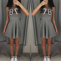 Vogue Round Neck Sleeveless Numeric Printed Dress
