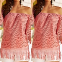 Sexy Solid Color Off Shoulder Ripple Tassel Tops