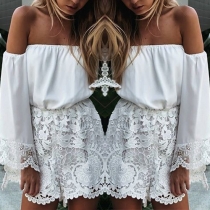 Sexy Solid Color Off Shoulder Long Sleeves Lace Spliced Romper