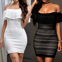 Elegant Solid Color Off Shoulder Lace Bodycon Dress