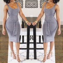 Trendy Solid Color Round Neck Sleeveless Strappy Dress