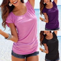 Casual Style Solid Color Round Neck Short Sleeve T-shirt