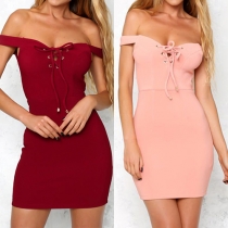 Sexy Solid Color Off Shoulder Strappy Bodycon Dress