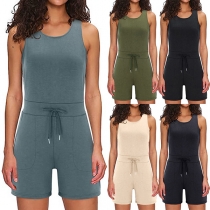 Sexy Solid Color Round Neck Sleeveless Close-fitting Romper