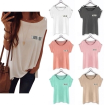Casual Style Solid Color Round Neck Sequin Short Sleeve T-shirt