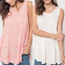 Casual Style Solid Color Round Neck Sleeveless T-shirt