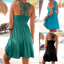Sexy Backless Hollow Out Lace Spliced Sleeveless Dress