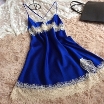 Sexy Lace Spliced V-neck Cross Back Sling Nightdress