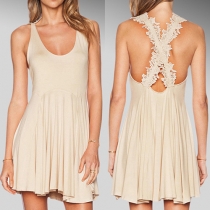 Sexy Round Neck Sleeveless Lace Cross Back Dress