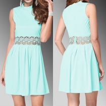 Elegant Solid Color Round Neck Sleeveless Hollow Out Dress