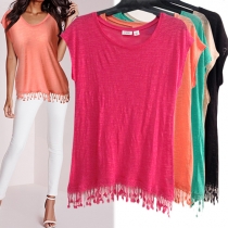 Casual Style Solid Color Round Neck Short Sleeve T-shirt