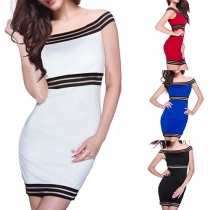 Sexy Boat Neck Gauze Spliced Bodycon Dress
