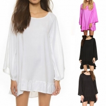 Fashion Round Neck Backless Tassel Ruffle Loose-fitting Dress