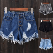 Fashion Style Tassel Low Rise Denim Shorts