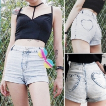 Fashion Style Heart-shaped Pockets Denim Shorts