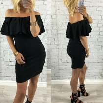 Fashion Solid Color Off Shoulder Backless Ruffle Dress