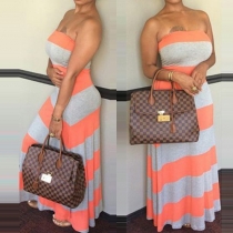 Sexy Strapless Contrast Color Maxi Dress