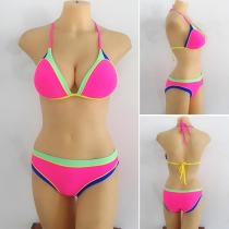 Sexy Contrast Color Halter Bikini Set