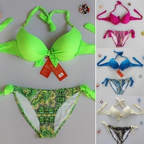 Sexy Printed Push-up Halter Bikini Set