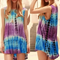 Fashion Round Neck Sleeveless Printed Irregular Hem Dress