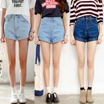 Fashion Solid Color High Waist Denim Shorts