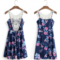 Sexy Printed Lace Spliced Hollow Out Sling Dress