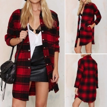Fashion Lapel Grids Button-down Blouses For Women