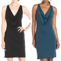 Sexy Solid Color V-neck Sleeveless Cross Back Sling Dress
