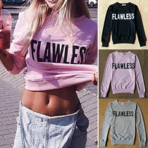 Fashion Letters Printed Long Sleeve Round Neck Sweatshirt