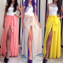 Fashion Round Neck Sleeveless Front High-slit Maxi Dress