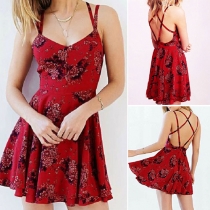 Sexy Floral Printed Low-cut Sleeveless Backless Sling Dress
