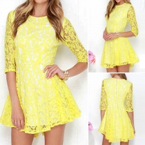 Elegant Slim-fitting Round Neck Half Sleeve Lace Dress