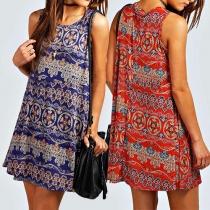 Fashion Round Neck Sleeveless Printed Loose-fitting Dress