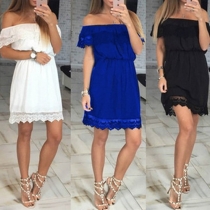 Fashion Style Off-The-Shoulder Hollow Out Lace Dress