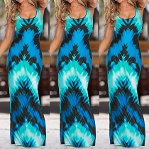 Bohemian Style Ornate Floral Print Sleeveless Maxi Dress