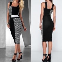 Fashion Printed Spliced Sleeveless Backless Sling Bodycon Dress