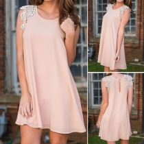 Fashion Lace Hollow Out Round Neck Sleeveless Dress