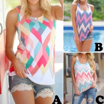 Casual Style Printed Round Neck Sleeveless T-shirt