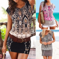 Fashion Printed Round Neck Short Sleeve Dress
