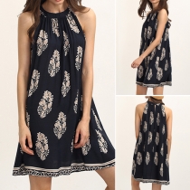 Fashion Printed Round Neck Sleeveless Loose-fitting Dress