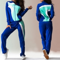 Casual Style Printed Long Sleeve Tops + Pants Two-piece Set