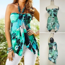 Sexy Printed Strapless Backless Irregular Hemline Tops
