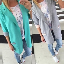 Fashion Contrast Color 3/4 Sleeve 2-side Pockets Blazer